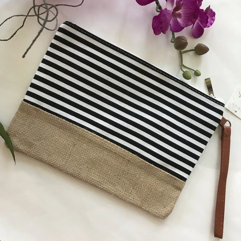 Black & White Striped Wristlet/Cosmetic Bag - Picture 1 of 6